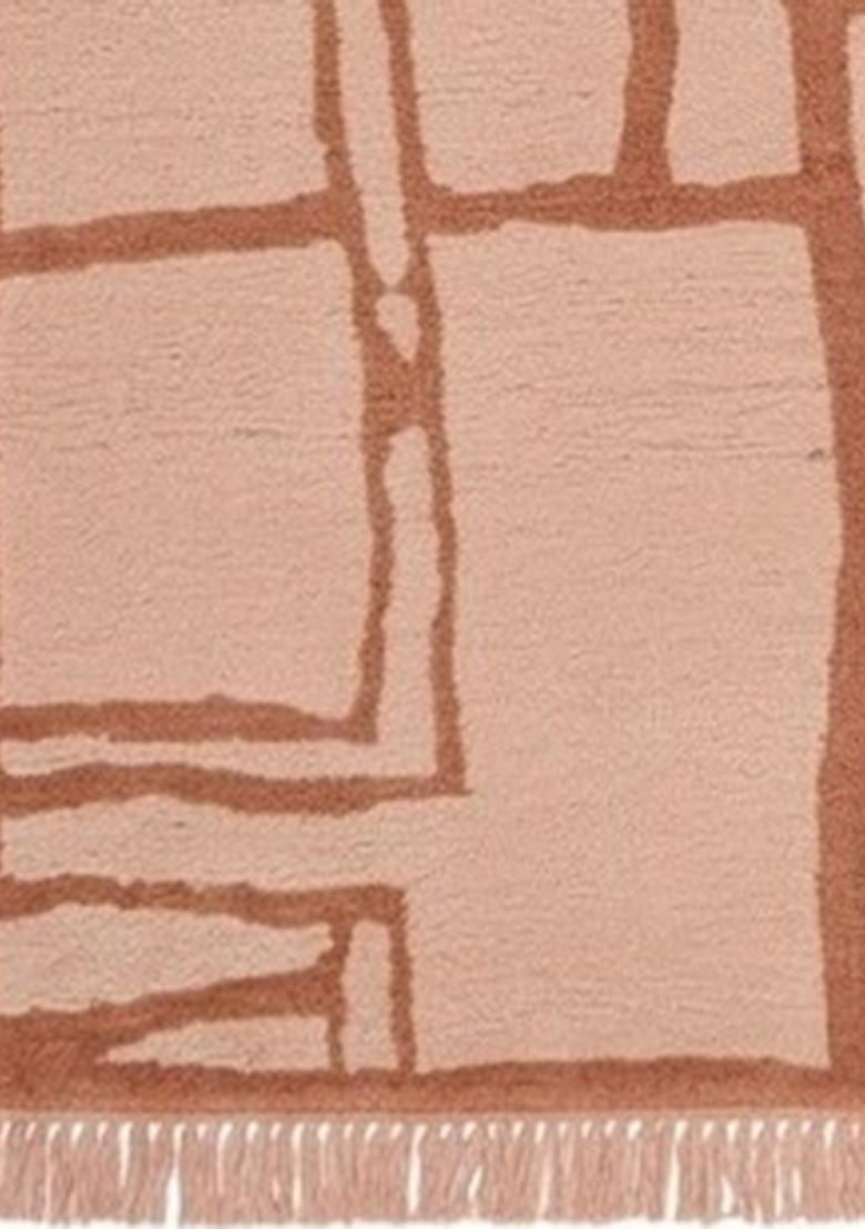 Saffron Rugs Flat Woven Peach Geometric Scandinavian Rectangular Wool Area Rug - Indya