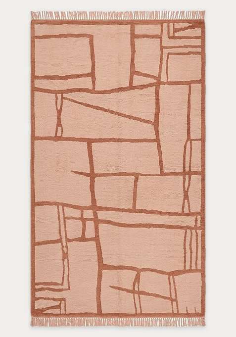 100% Wool Handmade Peach Rug | Scandinavian Geometric Flat Weave Reversible Carpet For Living Room