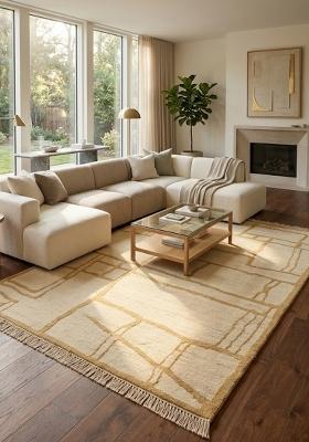 Saffron Rugs Flat Woven Cream Beige Geometric Scandinavian Rectangular Wool Area Rug
