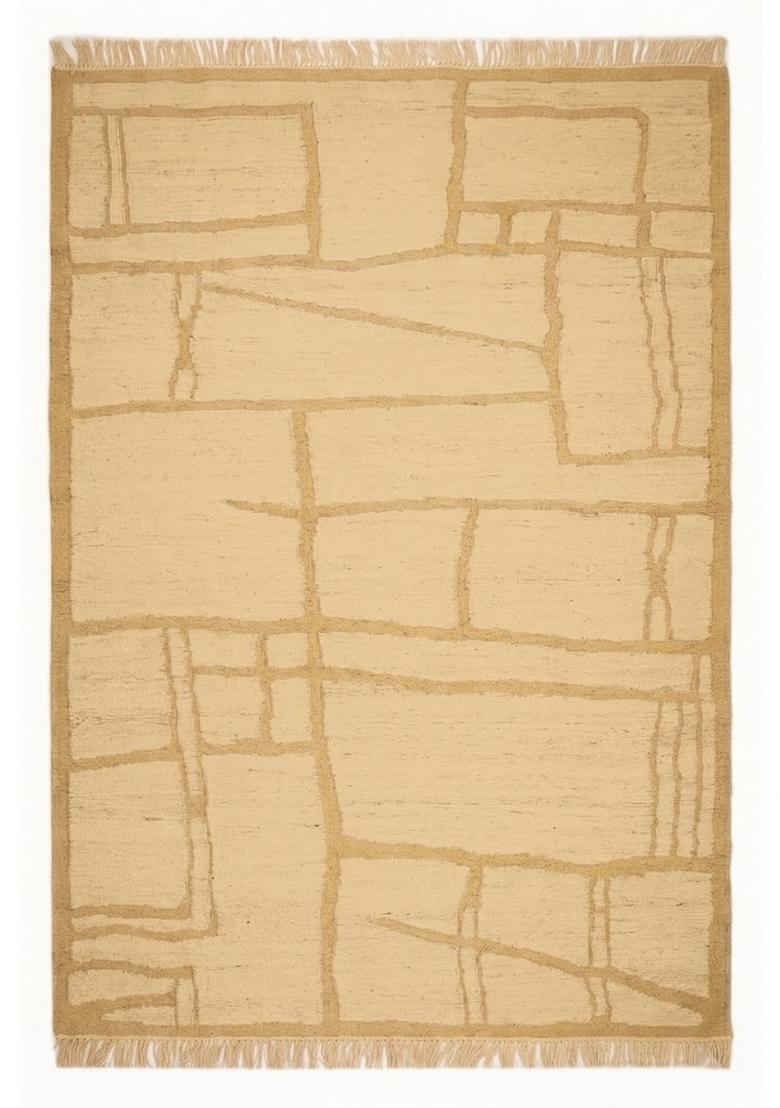 Saffron Rugs Flat Woven Cream Beige Geometric Scandinavian Rectangular Wool Area Rug - Indya
