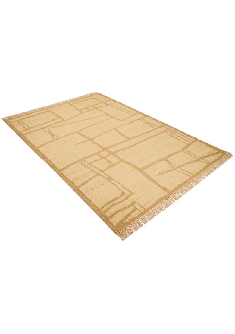 Saffron Rugs Flat Woven Cream Beige Geometric Scandinavian Rectangular Wool Area Rug - Indya