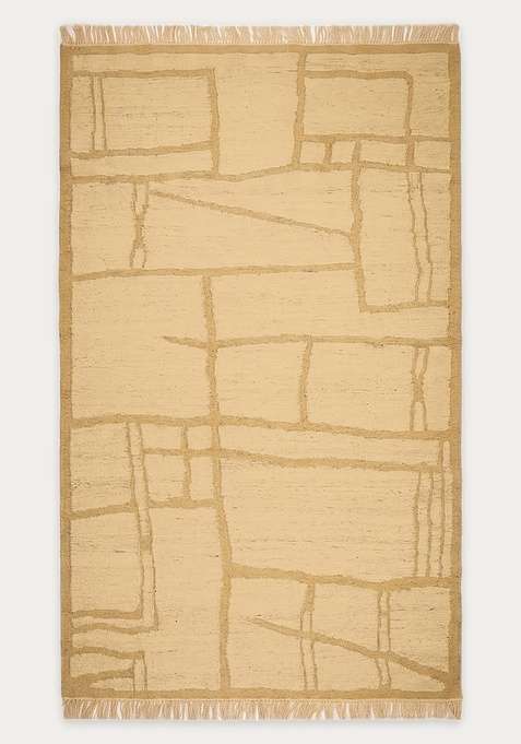 100% Wool Handmade Cream Beige Rug | Scandinavian Geometric Flat Weave Reversible Carpet For Living Room