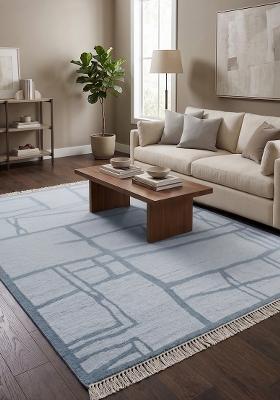 Saffron Rugs Flat Woven Light Blue Geometric Scandinavian Rectangular Wool Area Rug