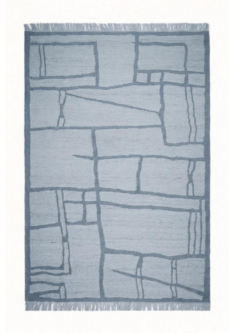 Saffron Rugs Flat Woven Light Blue Geometric Scandinavian Rectangular Wool Area Rug - Indya