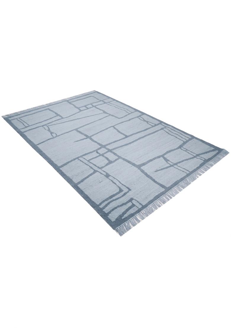 Saffron Rugs Flat Woven Light Blue Geometric Scandinavian Rectangular Wool Area Rug - Indya