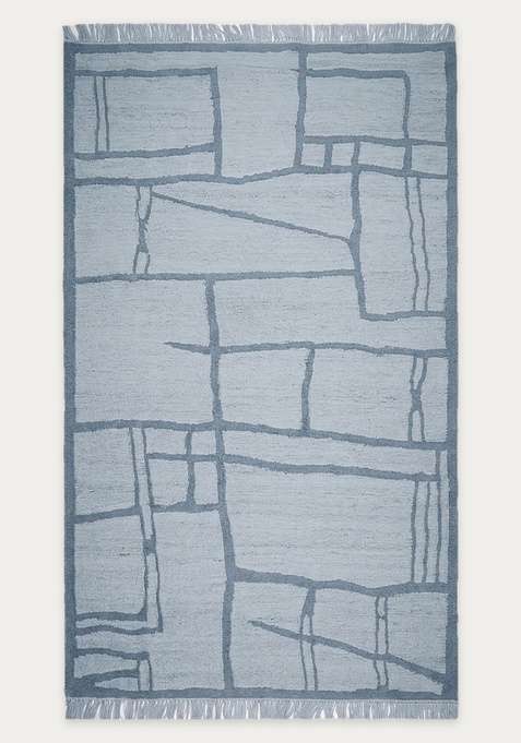 100% Wool Handmade Light Blue Rug | Scandinavian Geometric Flat Weave Reversible Carpet For Living Room