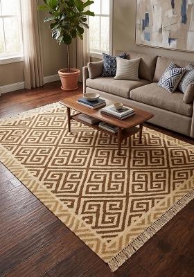 Saffron Rugs Flat Woven Beige Brown Geometric Bohemian Rectangular Wool Area Rug