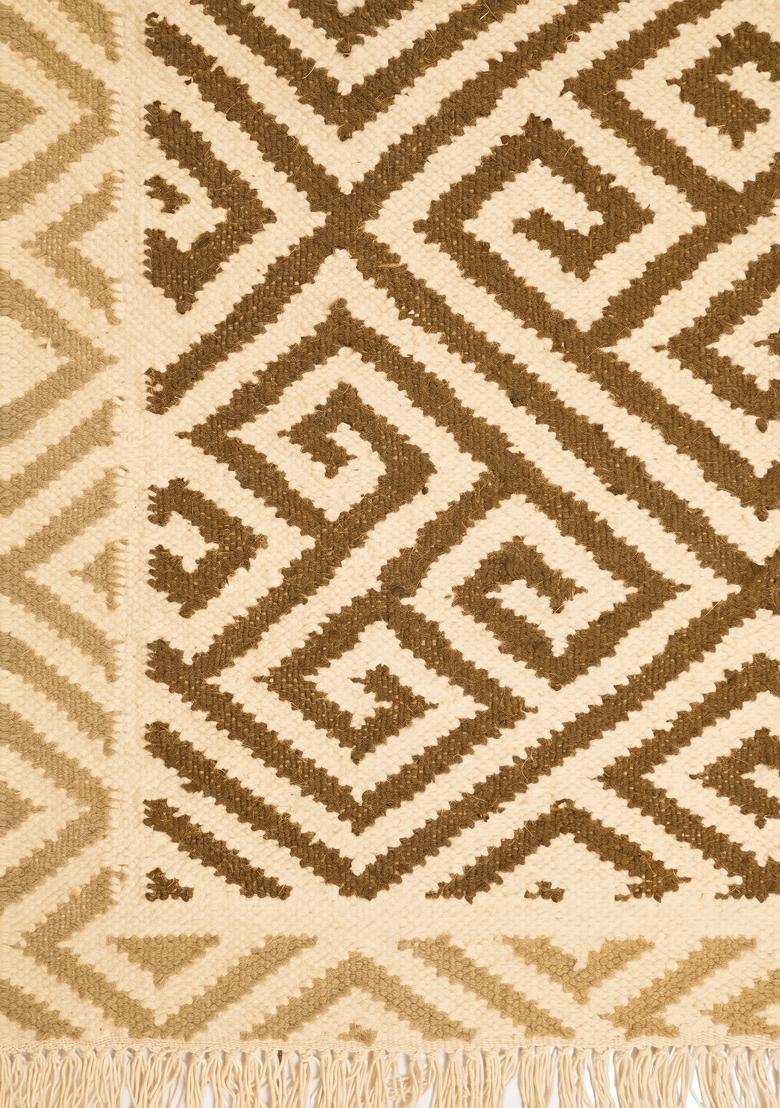 Saffron Rugs Flat Woven Beige Brown Geometric Bohemian Rectangular Wool Area Rug - Indya