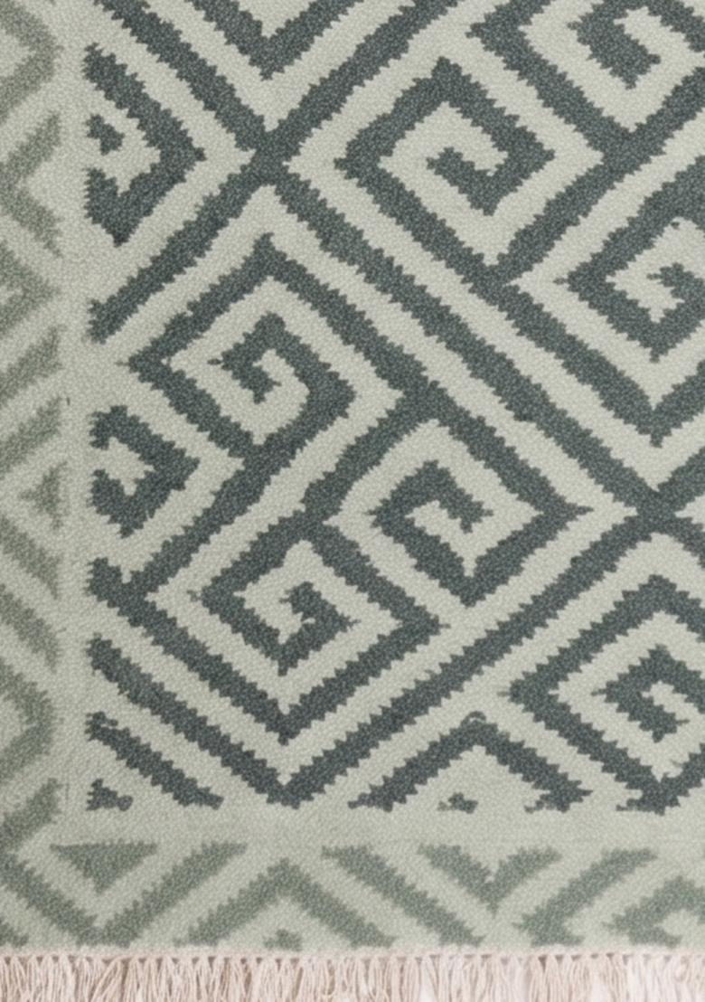 Saffron Rugs Flat Woven Sage Green Geometric Bohemian Rectangular Wool Area Rug - Indya