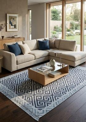 Saffron Rugs Flat Woven Blue Geometric Bohemian Rectangular Wool Area Rug