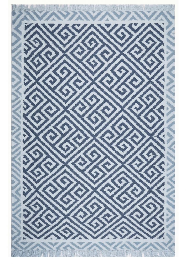 Saffron Rugs Flat Woven Blue Geometric Bohemian Rectangular Wool Area Rug - Indya