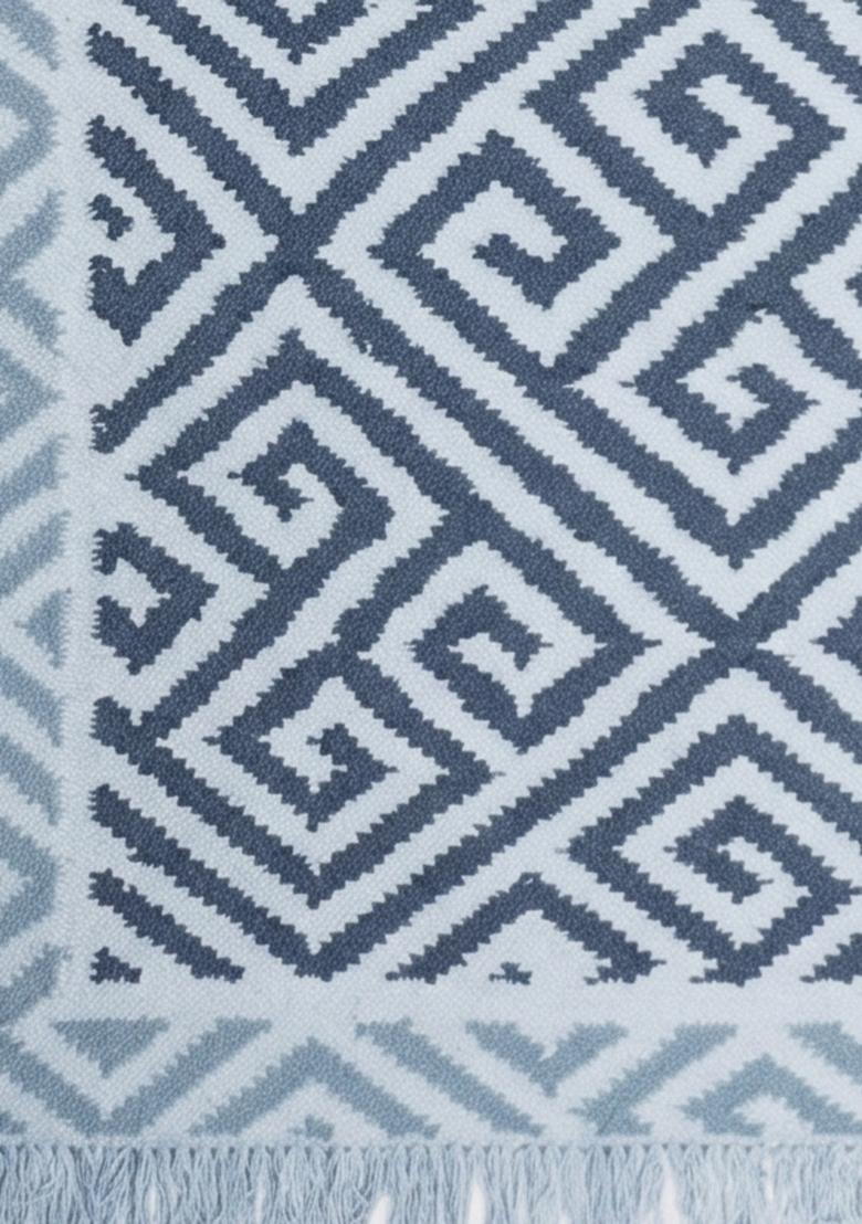 Saffron Rugs Flat Woven Blue Geometric Bohemian Rectangular Wool Area Rug - Indya
