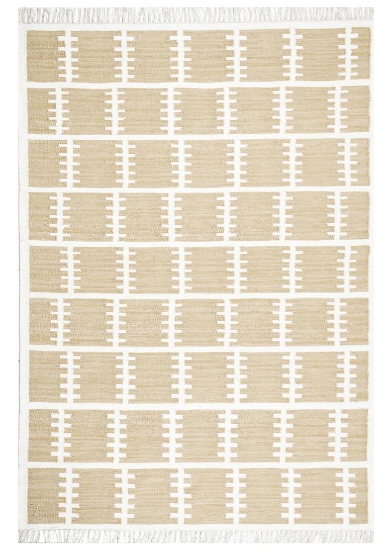 Saffron Rugs Flat Woven Beige Trellis Scandinavian Rectangular Wool Area Rug - Indya