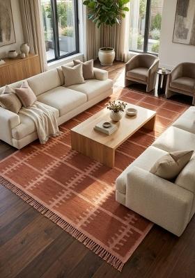 Saffron Rugs Flat Woven Terracotta Trellis Scandinavian Rectangular Wool Area Rug