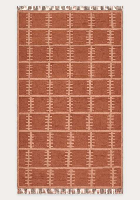 100% Wool Handmade Terracotta Rug | Scandinavian Trellis Flat Weave Reversible Carpet For Living Room