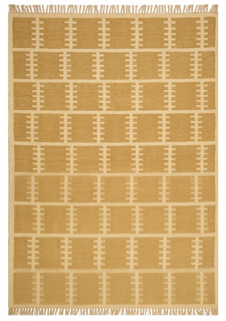 Saffron Rugs Flat Woven Mustard Yellow Trellis Scandinavian Rectangular Wool Area Rug - Indya