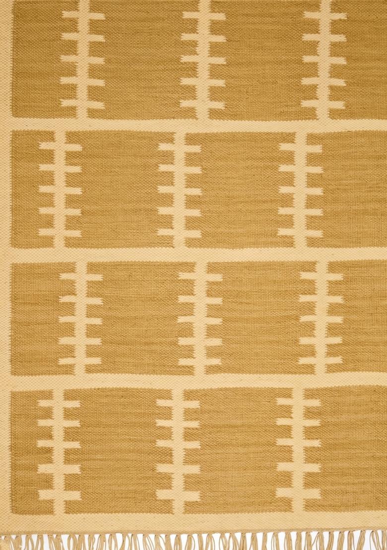 Saffron Rugs Flat Woven Mustard Yellow Trellis Scandinavian Rectangular Wool Area Rug - Indya