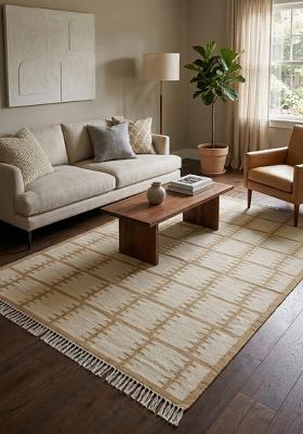 Saffron Rugs Flat Woven Beige Geometric Scandinavian Rectangular Wool Area Rug