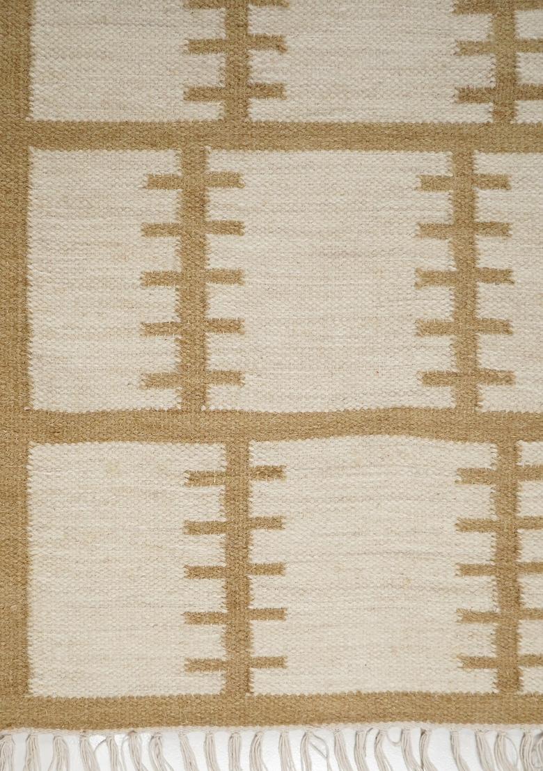Saffron Rugs Flat Woven Beige Geometric Scandinavian Rectangular Wool Area Rug - Indya