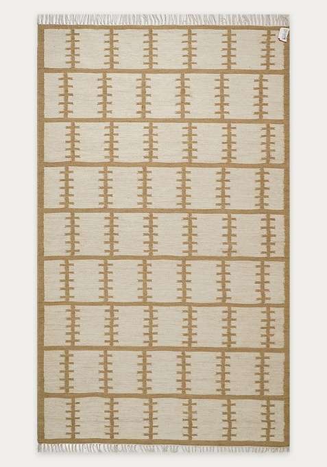 100% Wool Handmade Beige Rug | Scandinavian Geometric Flat Weave Reversible Carpet For Living Room
