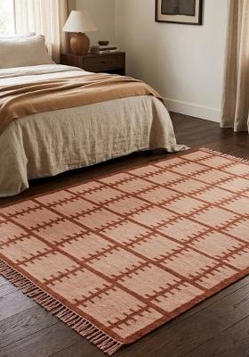 Saffron Rugs Flat Woven Terracotta Beige Geometric Scandinavian Rectangular Wool Area Rug
