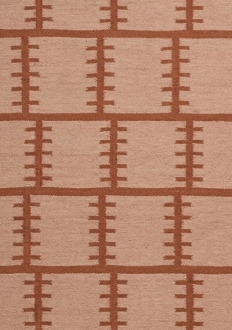 Saffron Rugs Flat Woven Terracotta Beige Geometric Scandinavian Rectangular Wool Area Rug - Indya