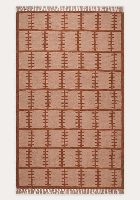 100% Wool Handmade Terracotta Beige Rug | Scandinavian Geometric Flat Weave Reversible Carpet For Living Room