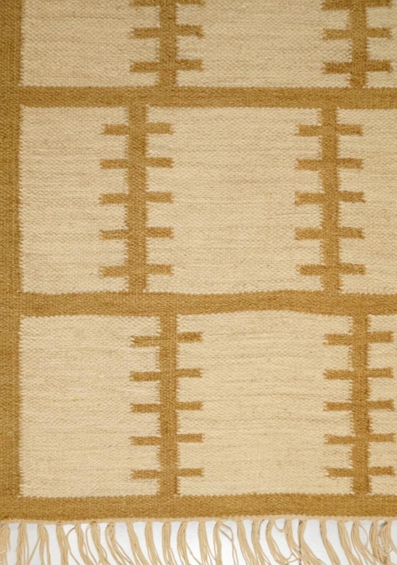 Saffron Rugs Flat Woven Mustard Yellow Geometric Scandinavian Rectangular Wool Area Rug - Indya