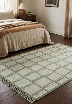 Saffron Rugs Flat Woven Sage Green Geometric Scandinavian Rectangular Wool Area Rug