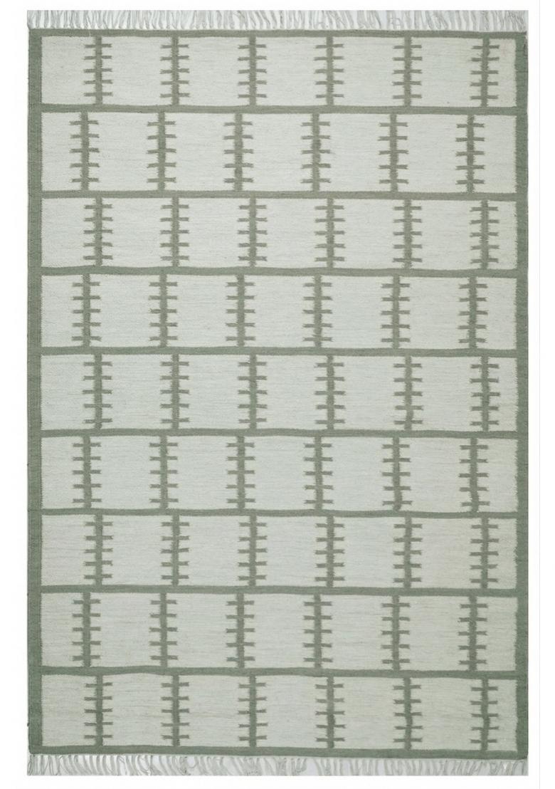Saffron Rugs Flat Woven Sage Green Geometric Scandinavian Rectangular Wool Area Rug - Indya