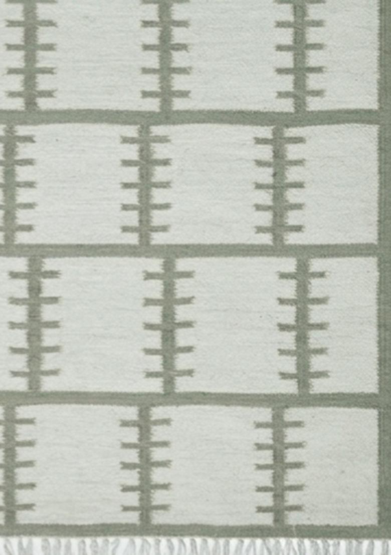 Saffron Rugs Flat Woven Sage Green Geometric Scandinavian Rectangular Wool Area Rug - Indya