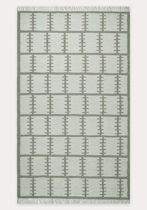 100% Wool Handmade Sage Green Rug | Scandinavian Geometric Flat Weave Reversible Carpet For Living Room