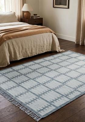 Saffron Rugs Flat Woven Light Blue Geometric Scandinavian Rectangular Wool Area Rug