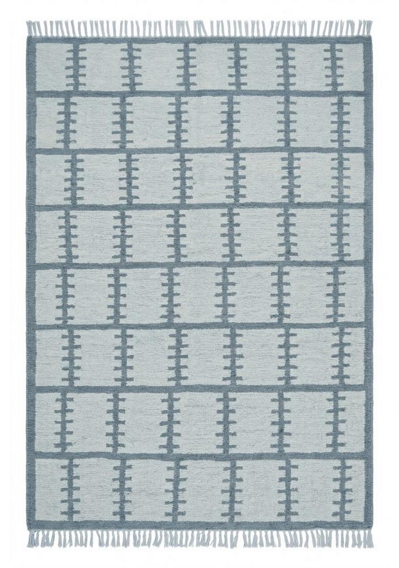 Saffron Rugs Flat Woven Light Blue Geometric Scandinavian Rectangular Wool Area Rug - Indya