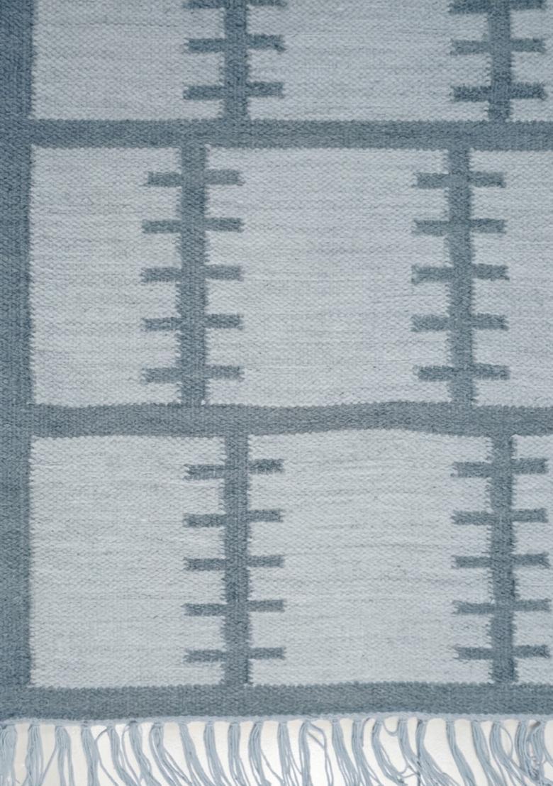 Saffron Rugs Flat Woven Light Blue Geometric Scandinavian Rectangular Wool Area Rug - Indya