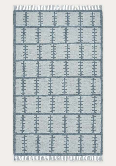100% Wool Handmade Light Blue Rug | Scandinavian Geometric Flat Weave Reversible Carpet For Living Room