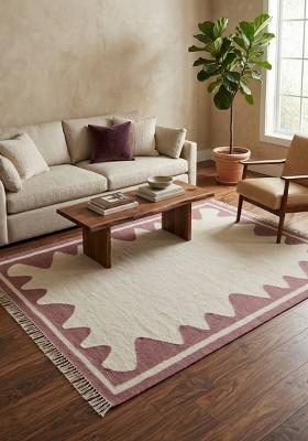 Saffron Rugs Flat Woven Ivory Geometric Bohemian Rectangular Wool Area Rug