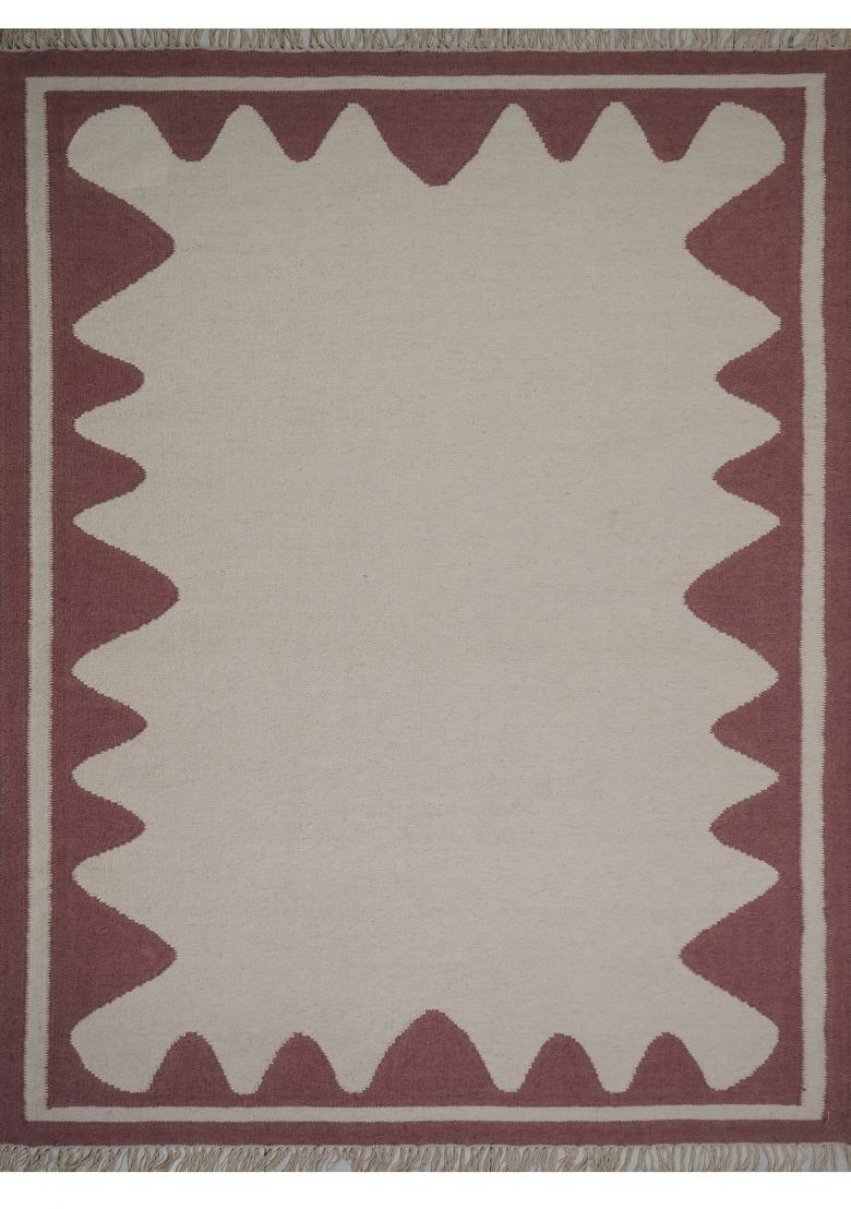 Saffron Rugs Flat Woven Ivory Geometric Bohemian Rectangular Wool Area Rug - Indya