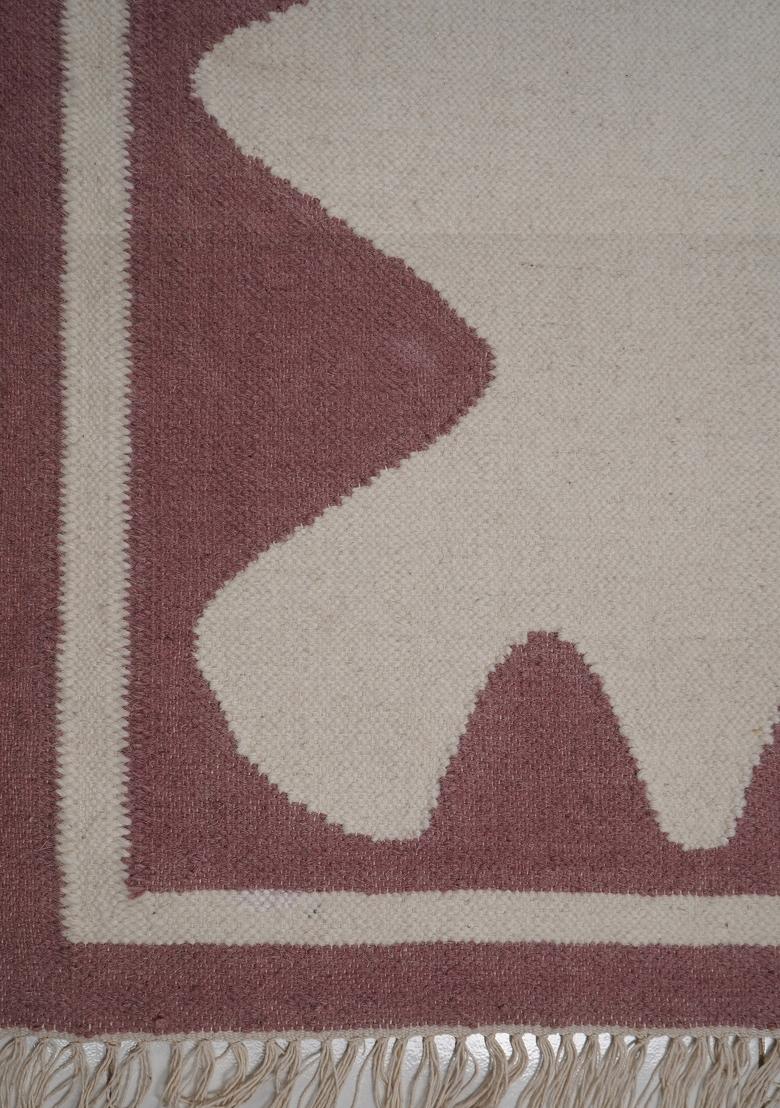 Saffron Rugs Flat Woven Ivory Geometric Bohemian Rectangular Wool Area Rug - Indya