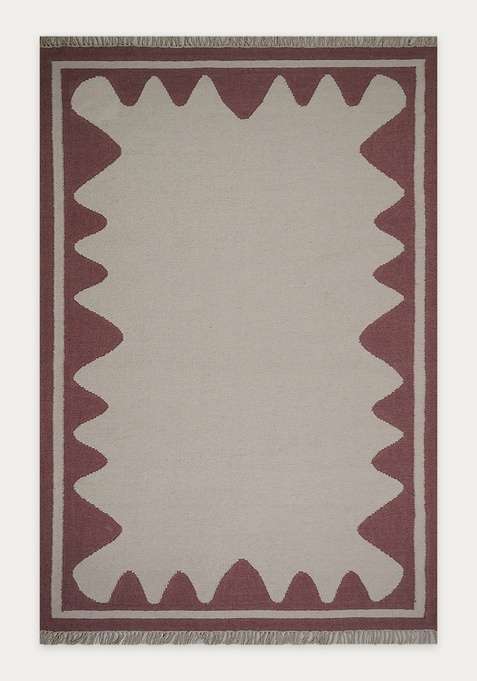 100% Wool Handmade Ivory Rug | Bohemian Geometric Flat Weave Reversible Carpet For Living Room