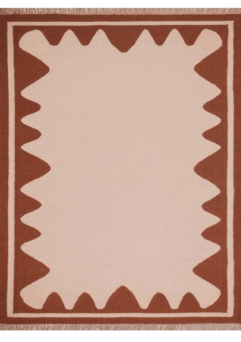 Saffron Rugs Flat Woven Cream Terracotta Geometric Bohemian Rectangular Wool Area Rug - Indya