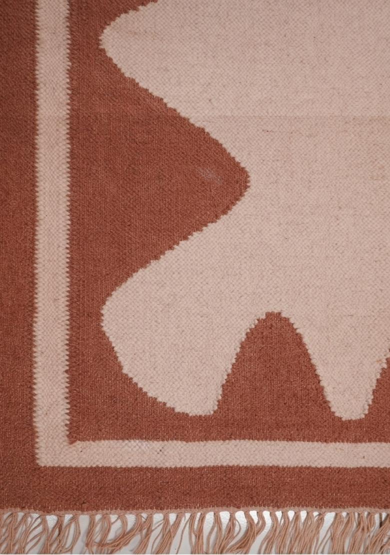 Saffron Rugs Flat Woven Cream Terracotta Geometric Bohemian Rectangular Wool Area Rug - Indya