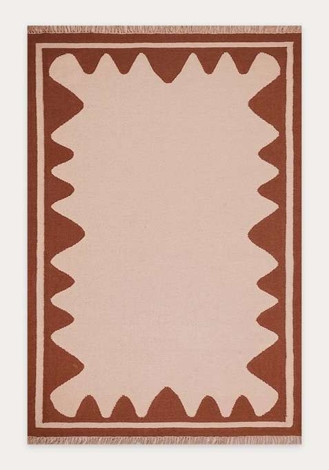 100% Wool Handmade Cream Terracotta Rug | Bohemian Geometric Flat Weave Reversible Carpet For Living Room