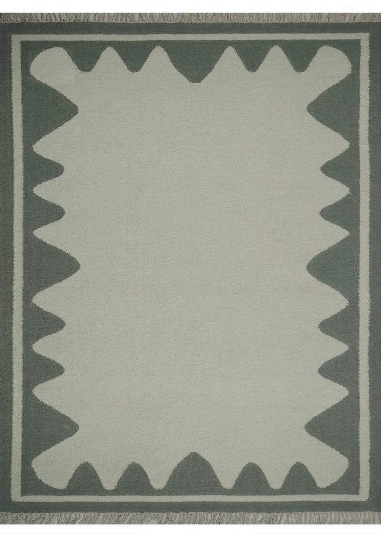 Saffron Rugs Flat Woven Sage Green Geometric Bohemian Rectangular Wool Area Rug - Indya