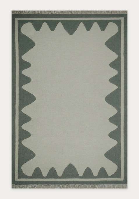 100% Wool Handmade Sage Green Rug | Bohemian Geometric Flat Weave Reversible Carpet For Living Room