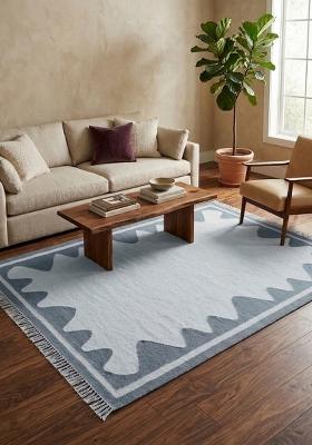 Saffron Rugs Flat Woven Light Blue Geometric Bohemian Rectangular Wool Area Rug