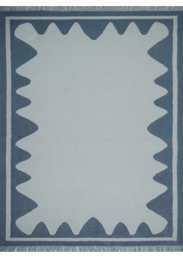 Saffron Rugs Flat Woven Light Blue Geometric Bohemian Rectangular Wool Area Rug - Indya