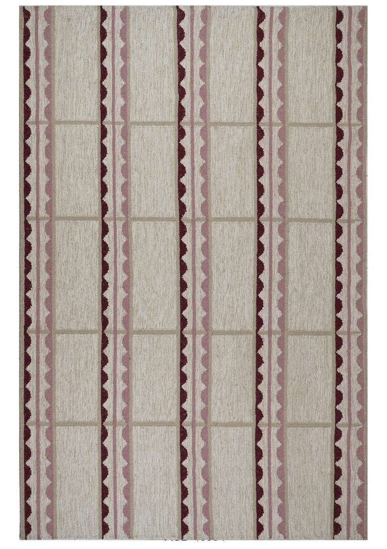 Saffron Rugs Flat Woven Beige Striped Scandinavian Rectangular Wool Area Rug - Indya
