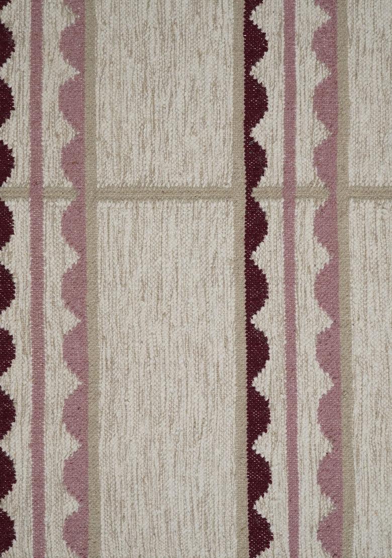 Saffron Rugs Flat Woven Beige Striped Scandinavian Rectangular Wool Area Rug - Indya