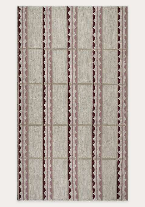 100% Wool Handmade Beige Rug | Scandinavian Striped Flat Weave Reversible Carpet For Living Room